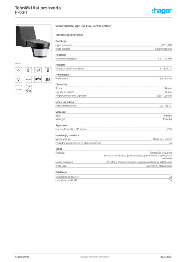 Slika Hager Product data sheet EE861  | Hager