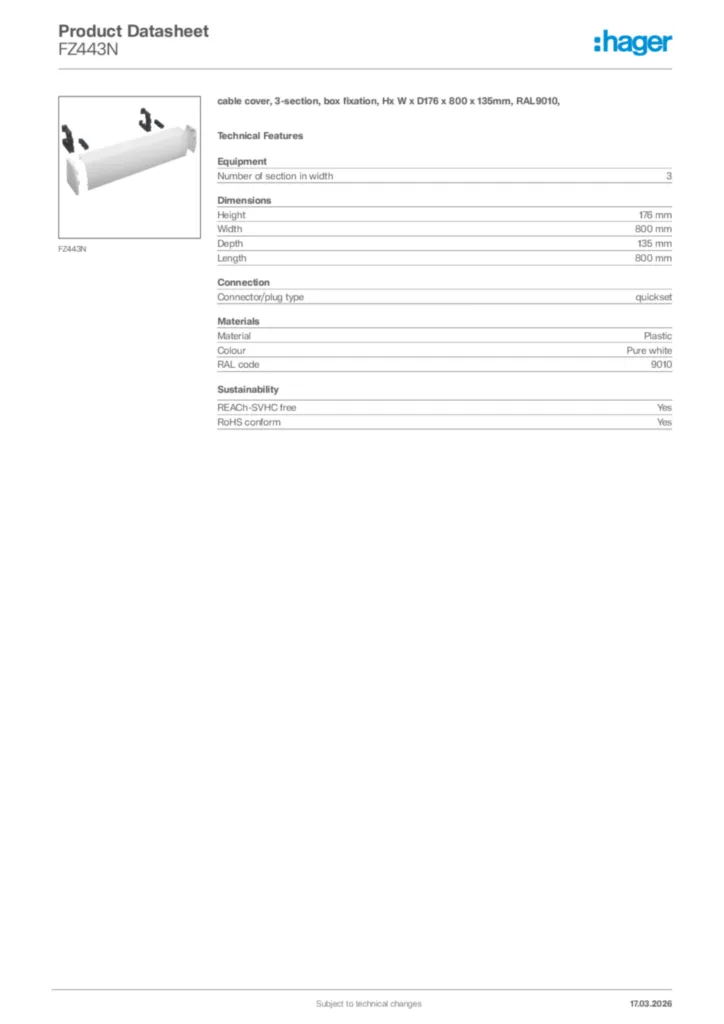 Image Hager Product data sheet FZ443N  | Hager Africa