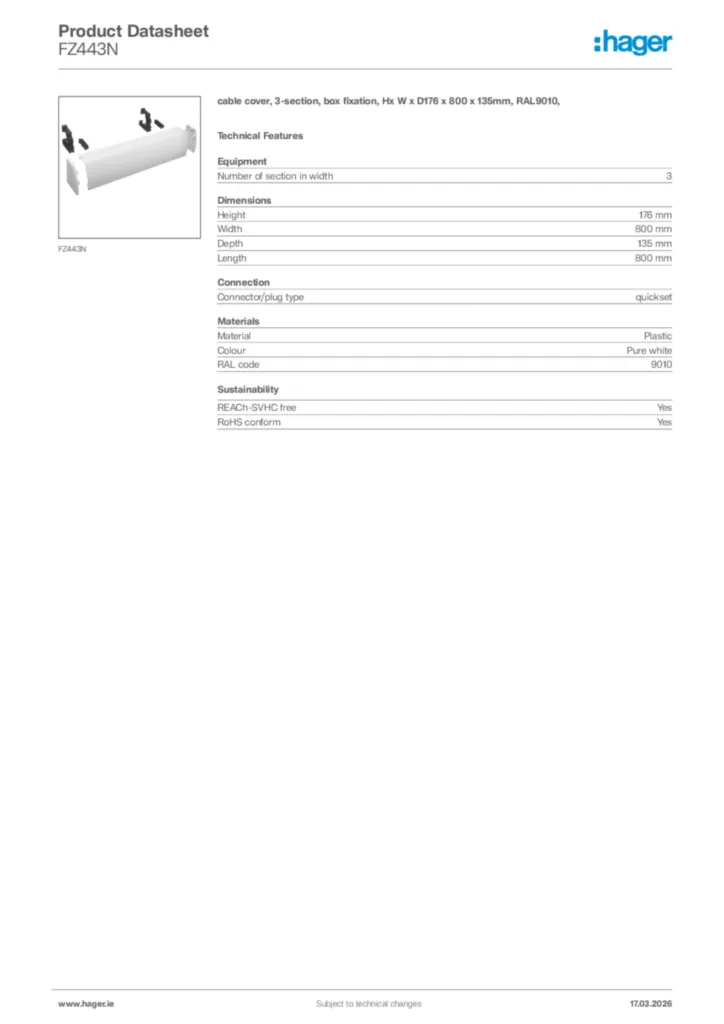 Image Hager Product data sheet FZ443N  | Hager