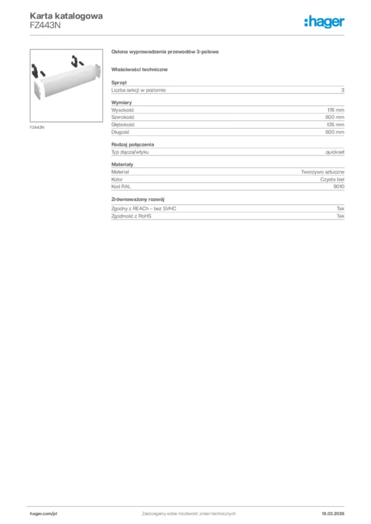 Zdjęcie Hager Karta katalogowa FZ443N | Hager Polska