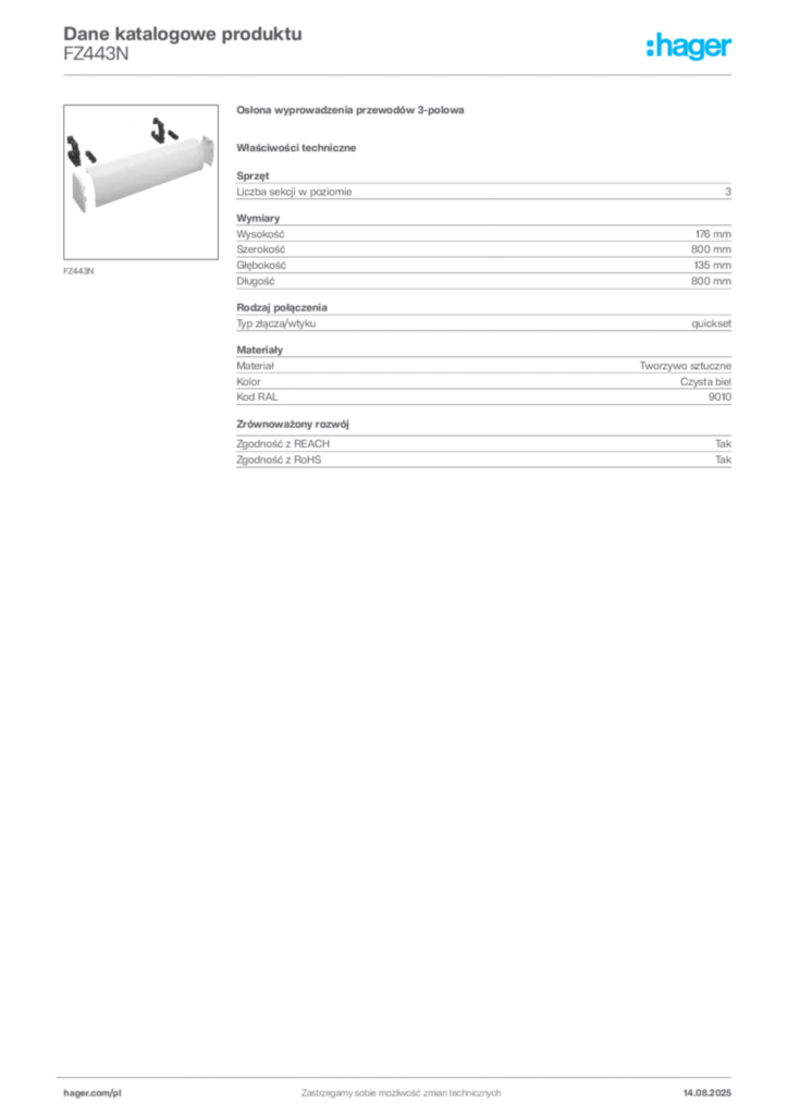 Zdjęcie Hager Dane katalogowe produktu FZ443N | Hager Polska