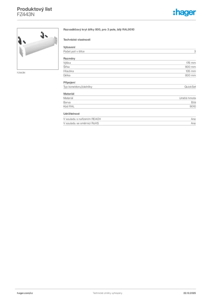 Obrázek Hager Produktový list FZ443N | Hager