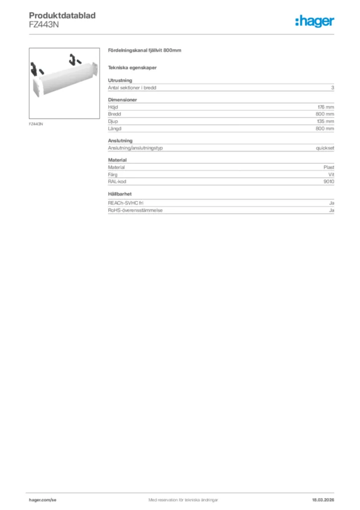 Bild Hager Produktdatablad FZ443N | Hager Sverige
