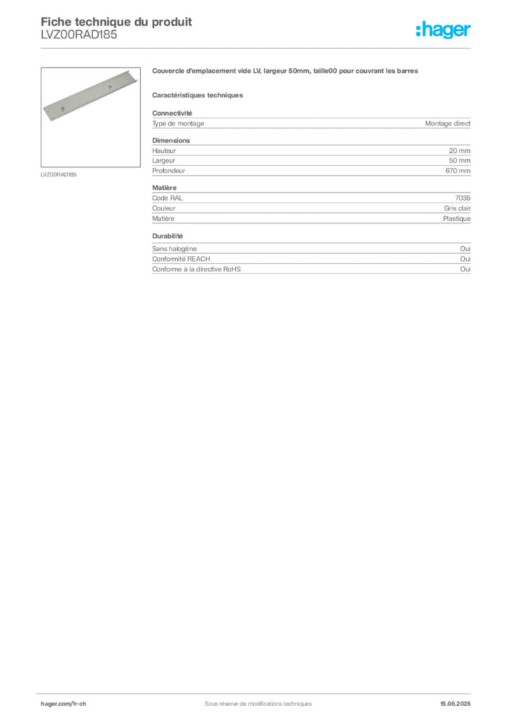 Image Hager Fiche technique du produit LVZ00RAD185 | Hager Suisse