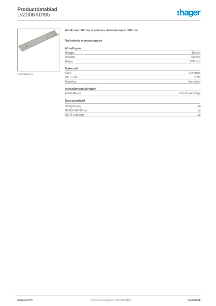 Afbeelding Hager Productdatablad LVZ00RAD185 | Hager Nederland