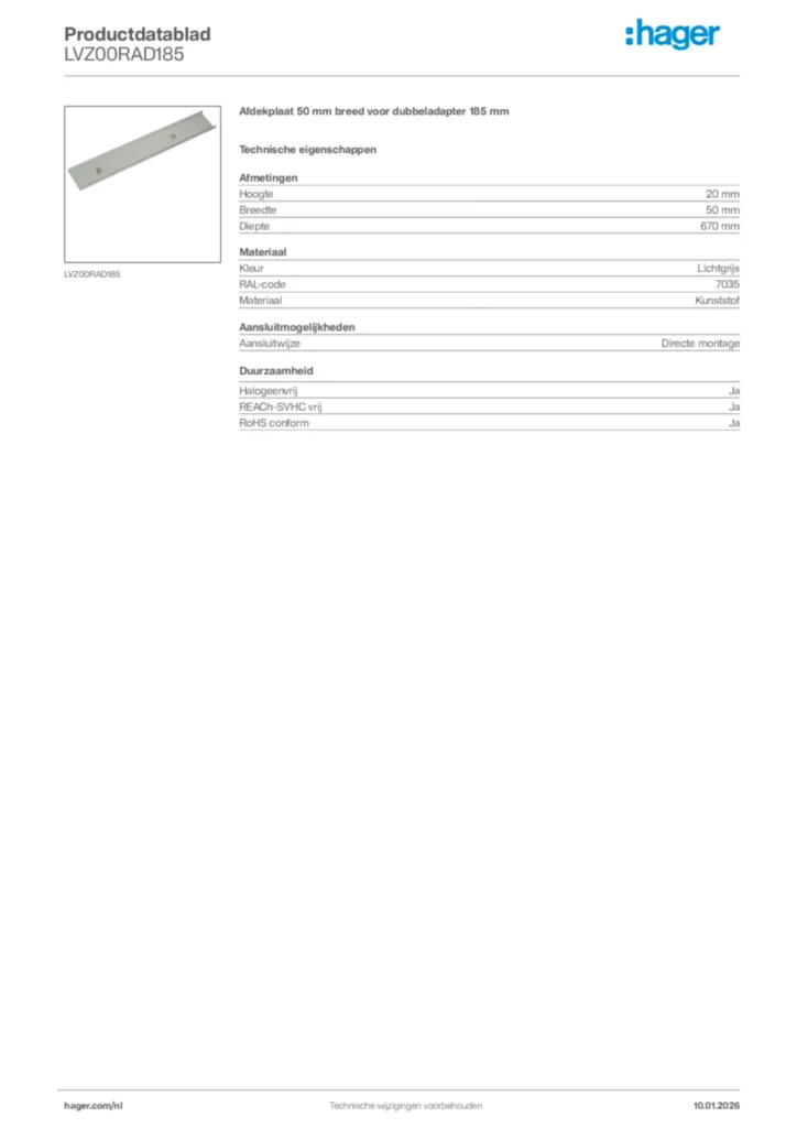 Afbeelding Hager Productdatablad LVZ00RAD185 | Hager Nederland