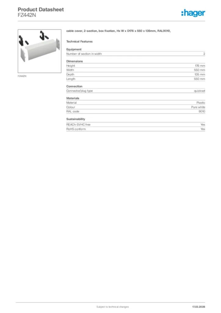 Image Hager Product data sheet FZ442N  | Hager Africa