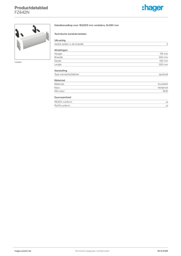 Afbeelding Hager Productdatablad FZ442N | Hager Belgium