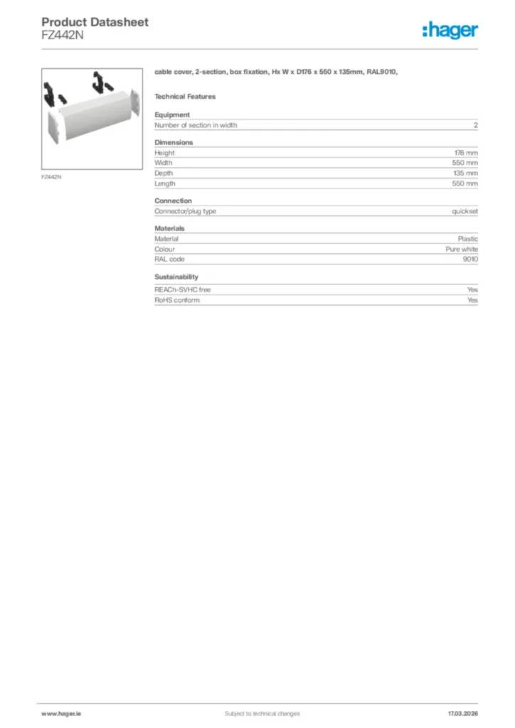 Image Hager Product data sheet FZ442N  | Hager