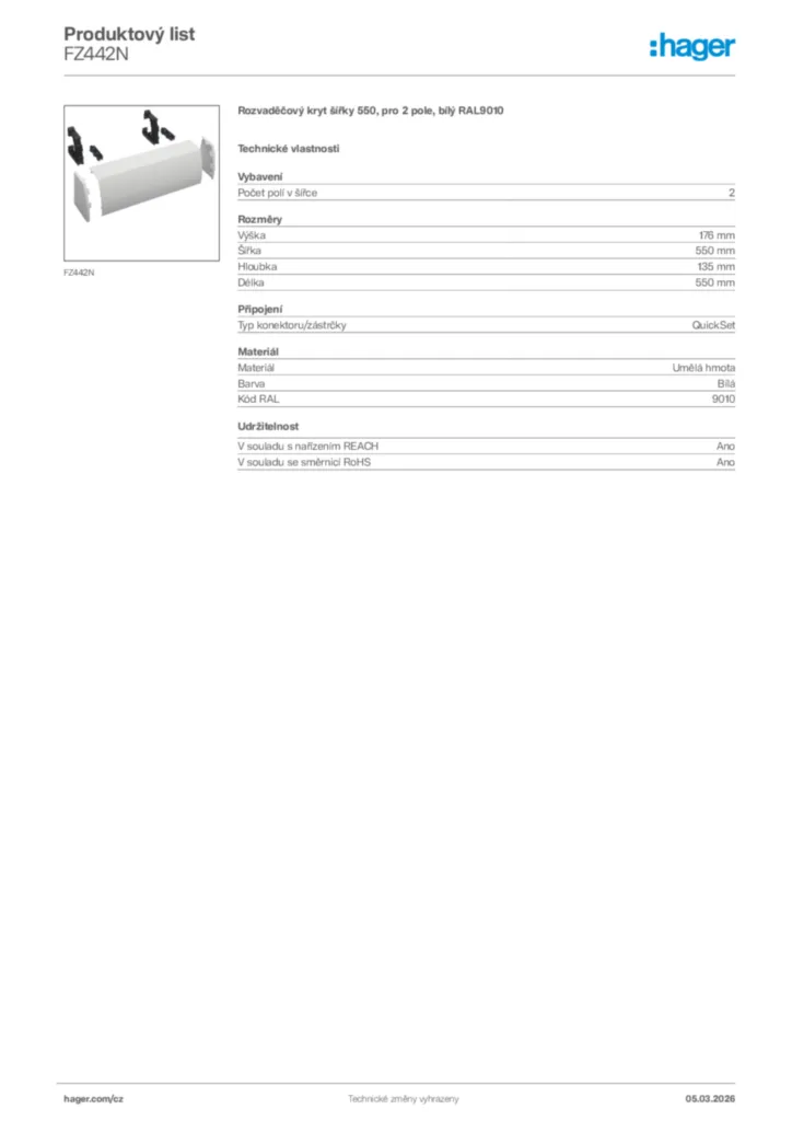 Obrázek Hager Product data sheet FZ442N | Hager