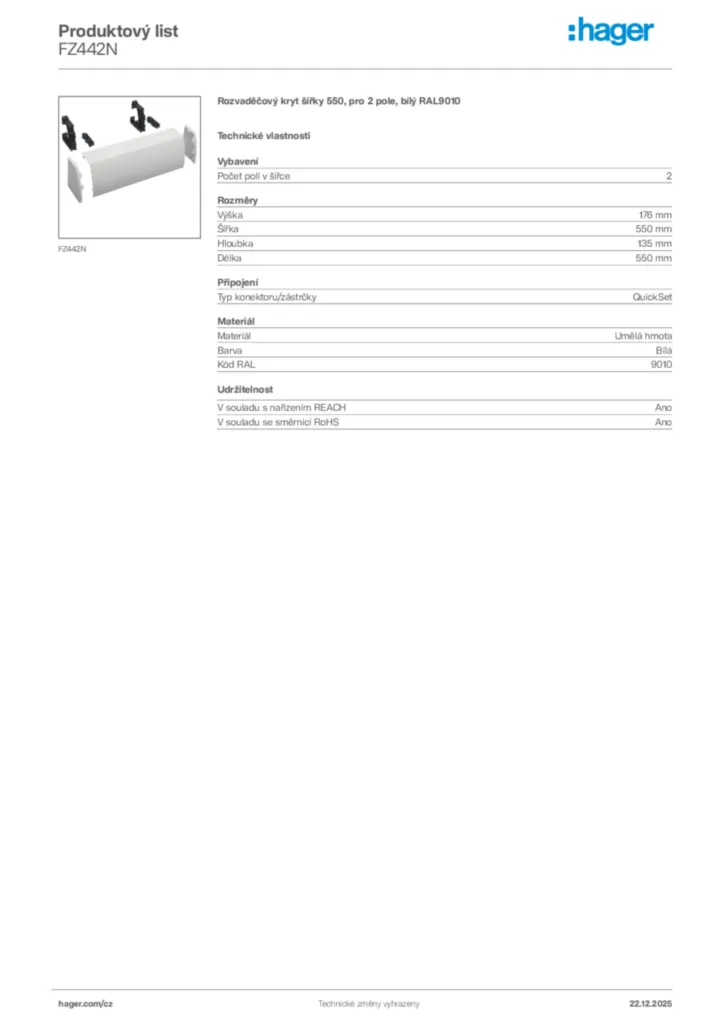 Obrázek Hager Produktový list FZ442N | Hager