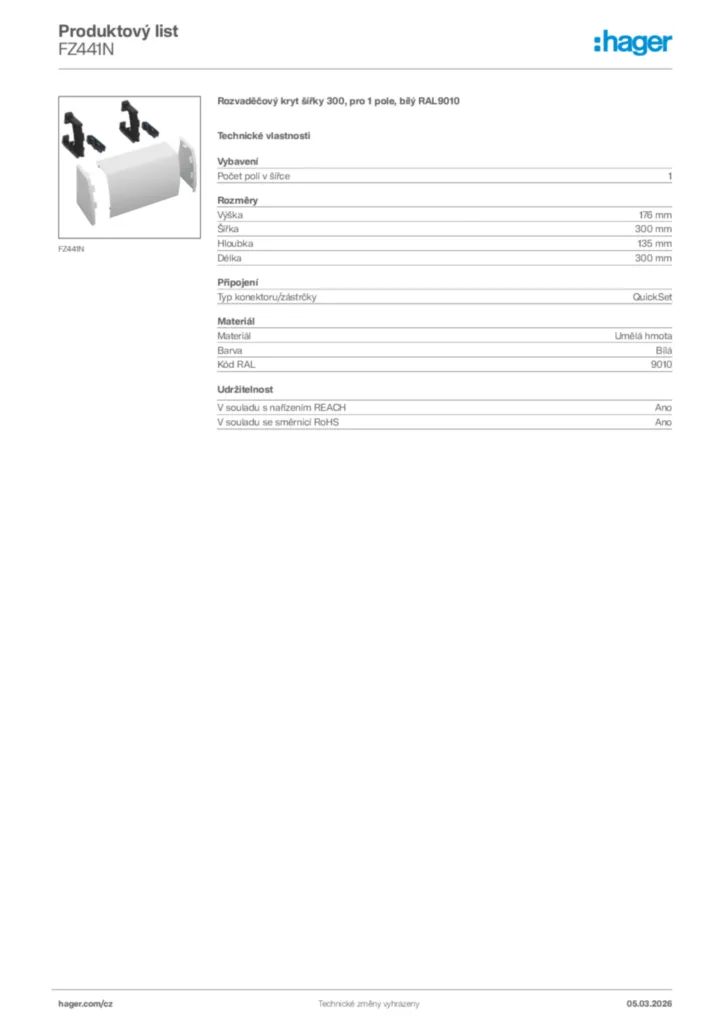 Obrázek Hager Product data sheet FZ441N | Hager
