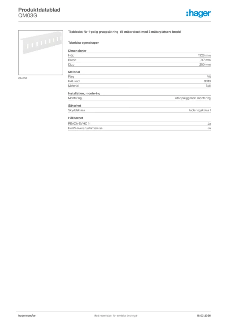 Bild Hager Produktdatablad QM03G | Hager Sverige