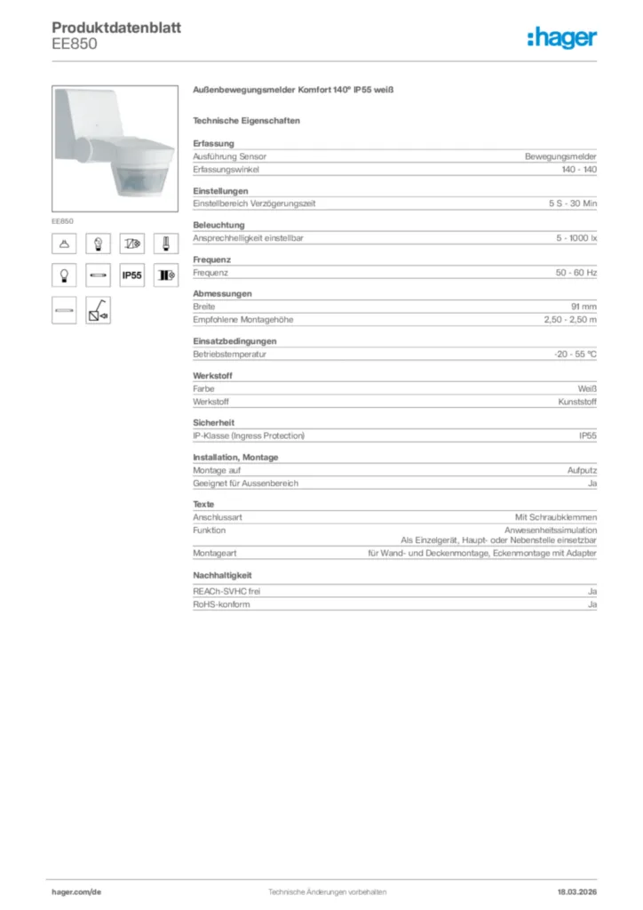 Bild Hager Produktdatenblatt EE850 | Hager Deutschland
