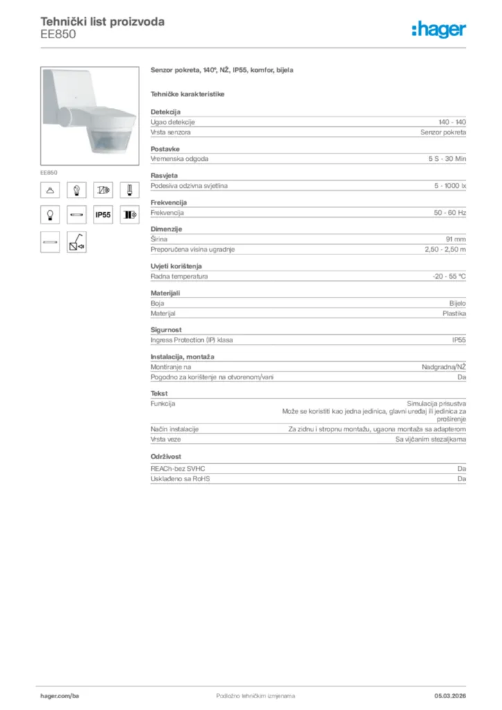 Slika Hager Tehnički list proizvoda EE850  | Hager