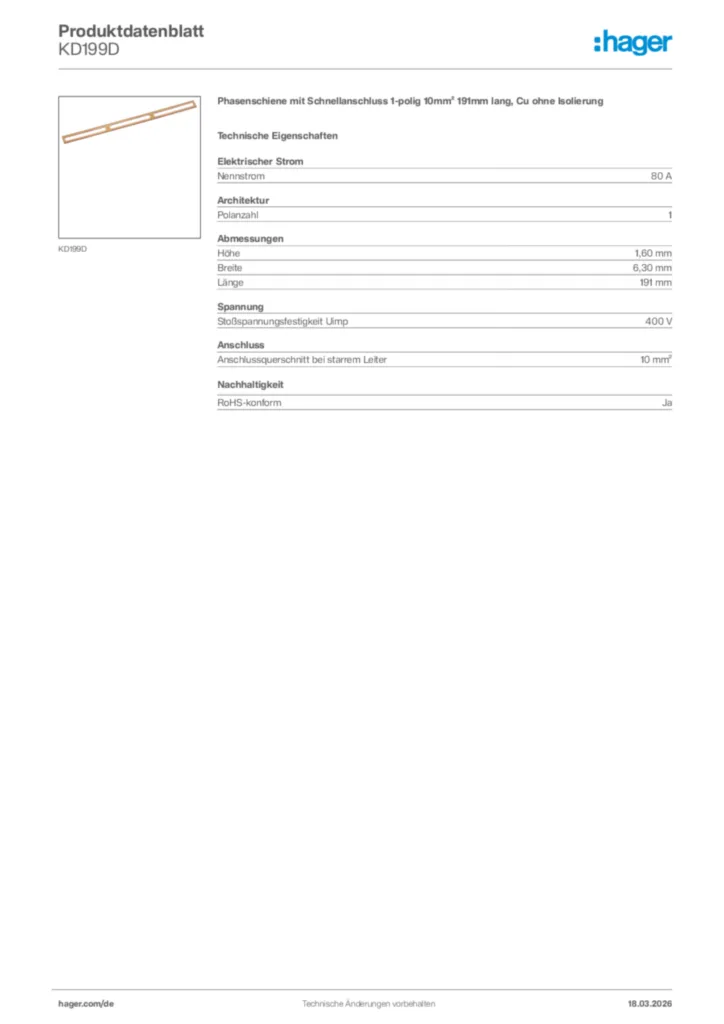 Bild Hager Produktdatenblatt KD199D | Hager Deutschland