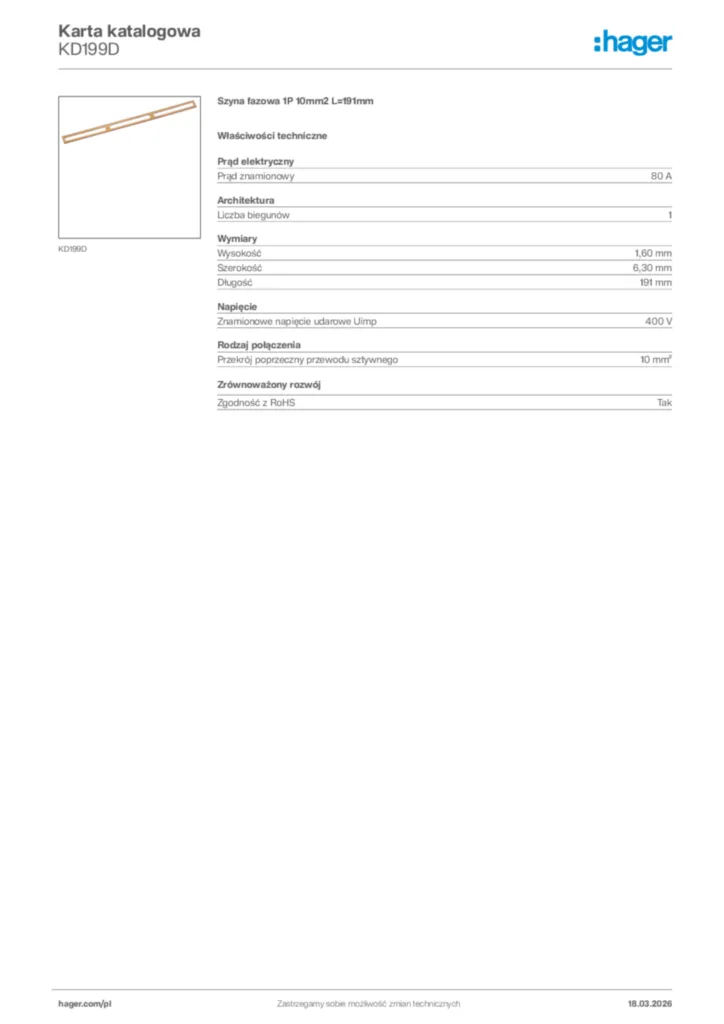 Zdjęcie Hager Karta katalogowa KD199D | Hager Polska