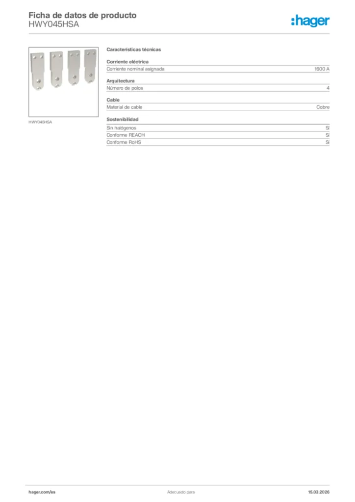 Imagen Hager Ficha de datos de producto HWY045HSA | Hager España