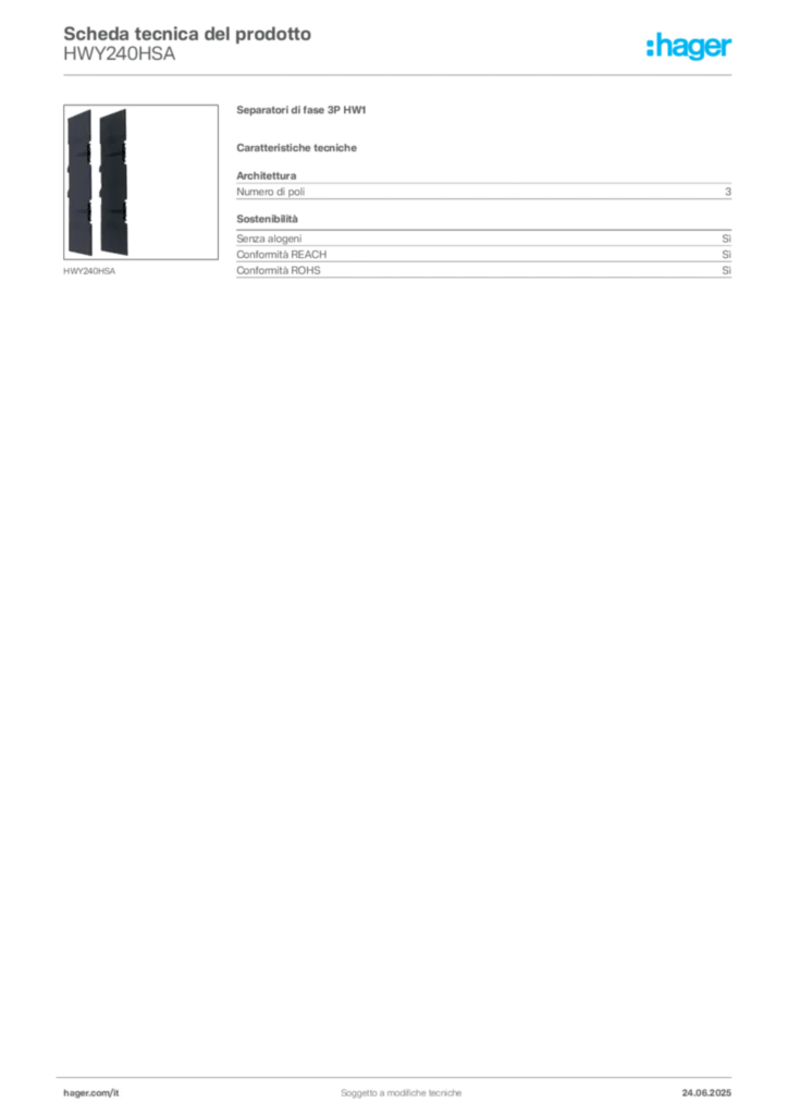 Immagine Hager Scheda tecnica del prodotto HWY240HSA | Hager Italia