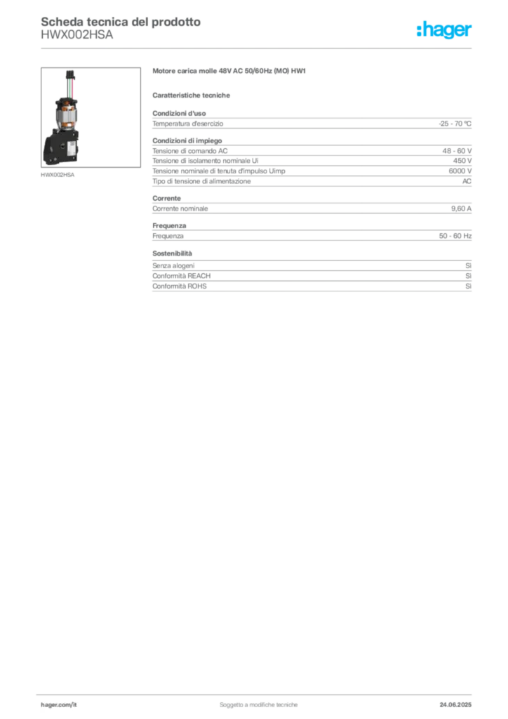 Immagine Hager Scheda tecnica del prodotto HWX002HSA | Hager Italia