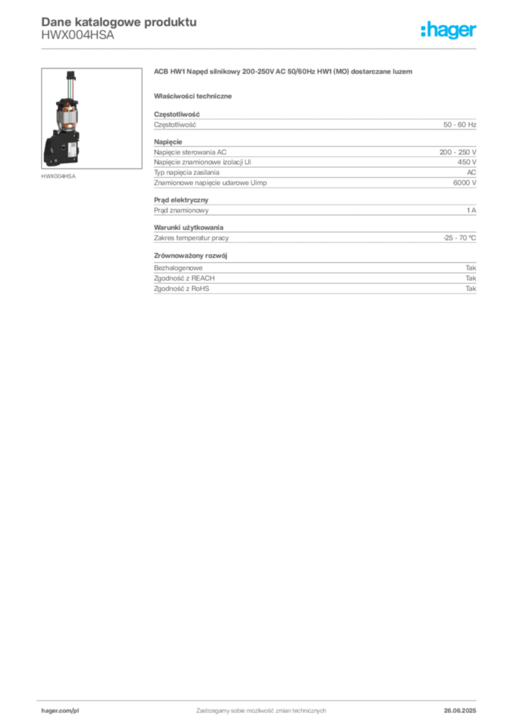 Zdjęcie Hager Dane katalogowe produktu HWX004HSA | Hager Polska