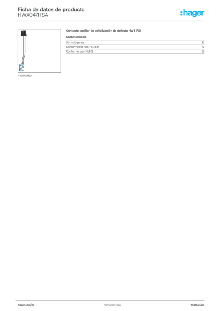 Imagen Hager Ficha de datos de producto HWX047HSA | Hager España