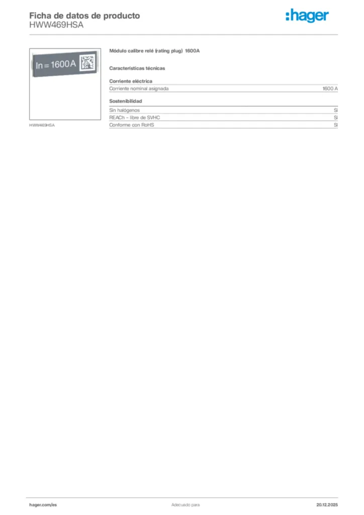 Imagen Hager Ficha de datos de producto HWW469HSA | Hager España