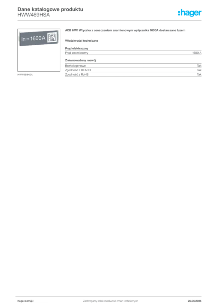 Zdjęcie Hager Dane katalogowe produktu HWW469HSA | Hager Polska