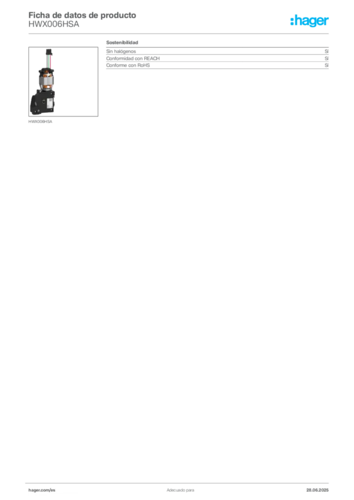 Imagen Hager Ficha de datos de producto HWX006HSA | Hager España