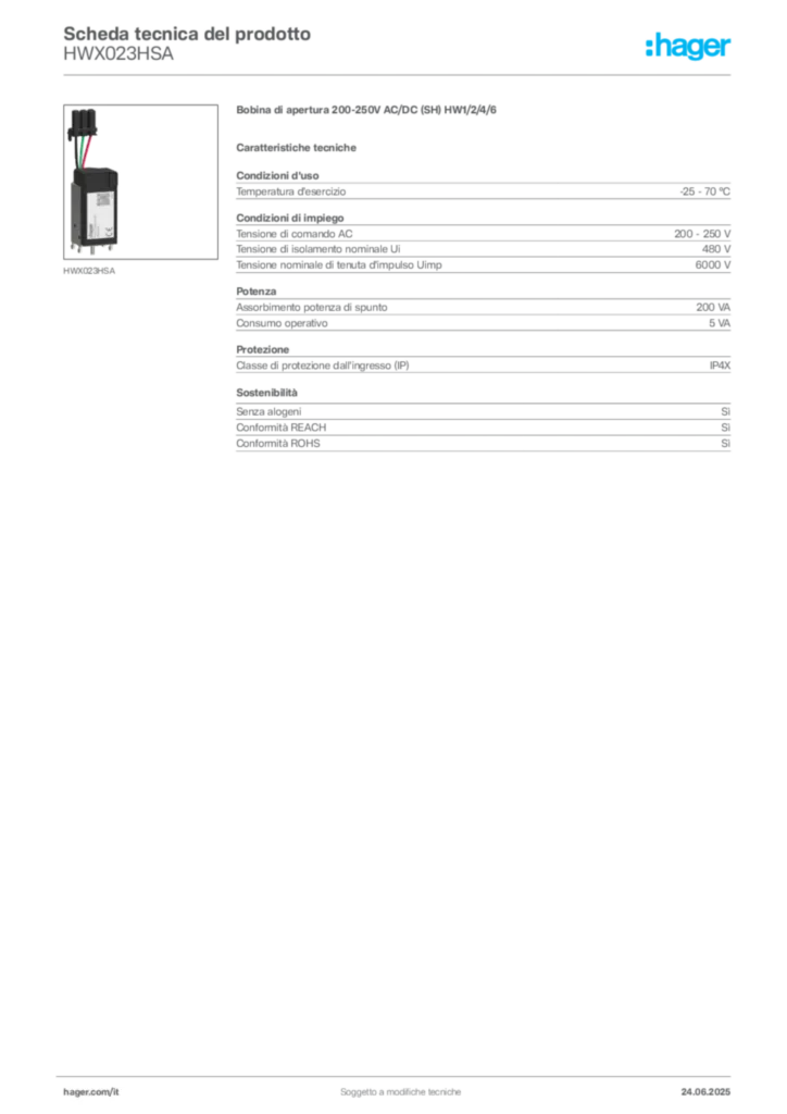 Immagine Hager Scheda tecnica del prodotto HWX023HSA | Hager Italia