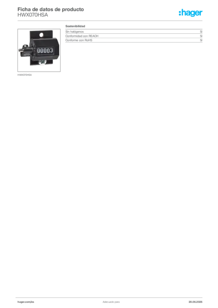 Imagen Hager Ficha de datos de producto HWX070HSA | Hager España