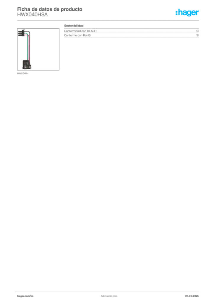 Imagen Hager Ficha de datos de producto HWX040HSA | Hager España