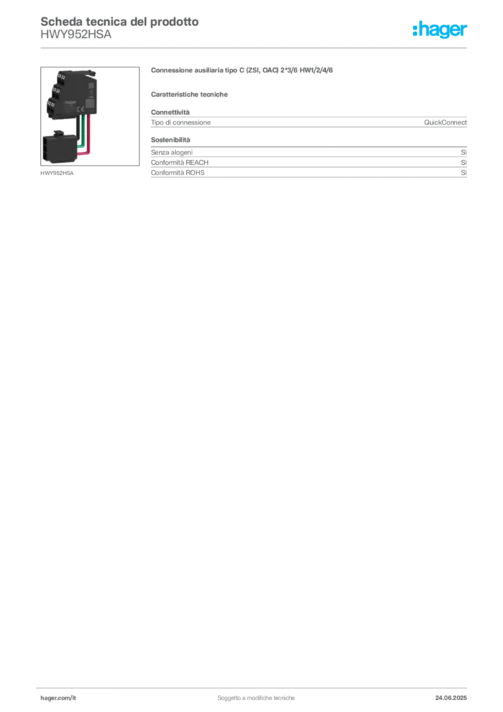 Immagine Hager Scheda tecnica del prodotto HWY952HSA | Hager Italia