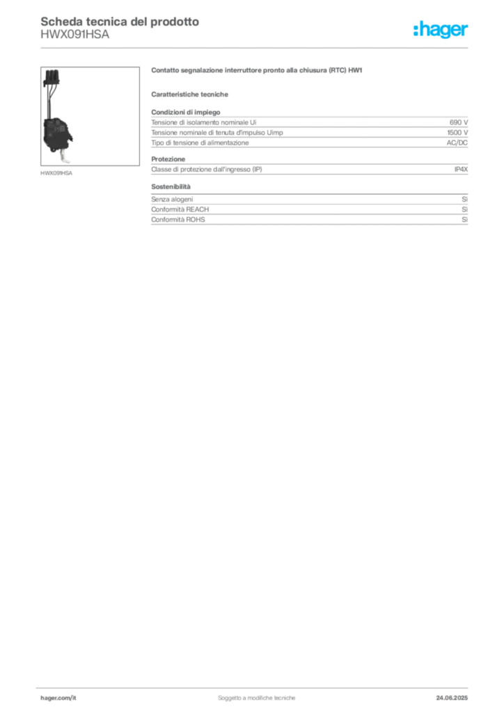 Immagine Hager Scheda tecnica del prodotto HWX091HSA | Hager Italia