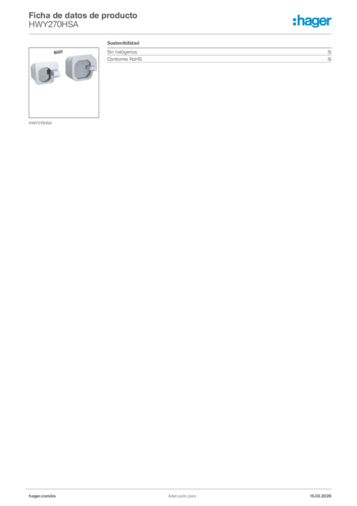 Imagen Hager Ficha de datos de producto HWY270HSA | Hager España