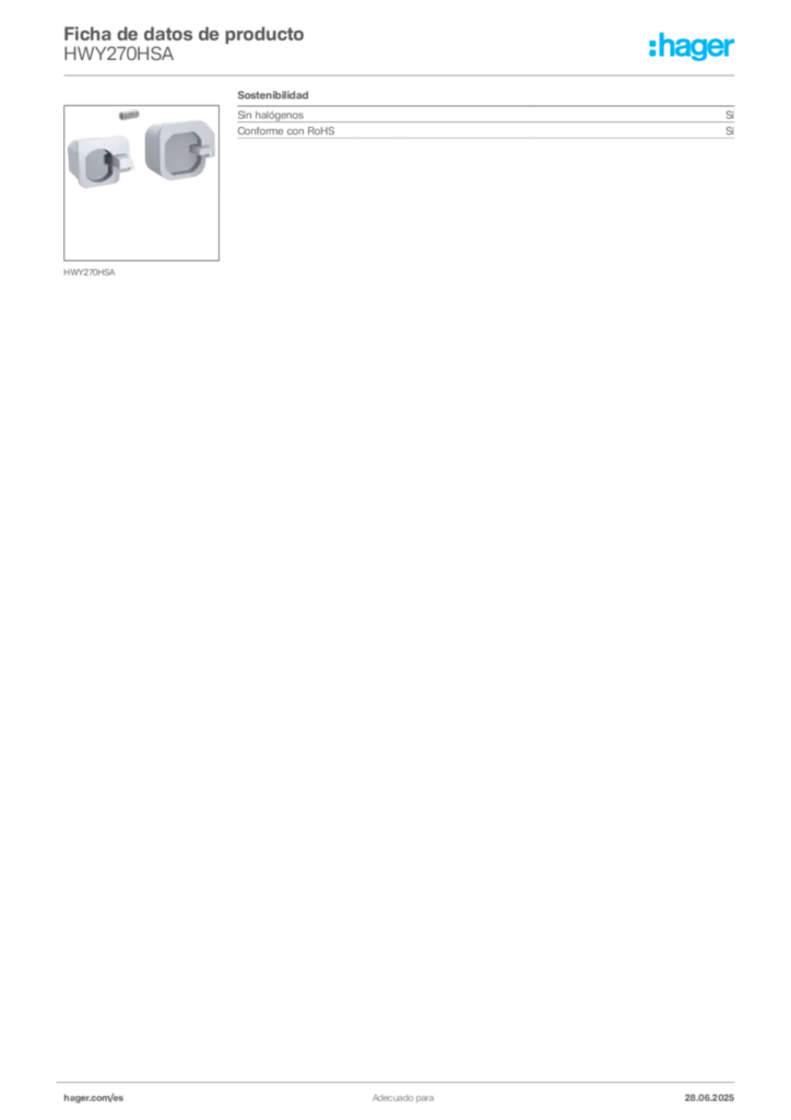 Imagen Hager Ficha de datos de producto HWY270HSA | Hager España