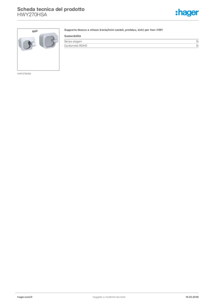 Immagine Hager Scheda tecnica del prodotto HWY270HSA | Hager Italia