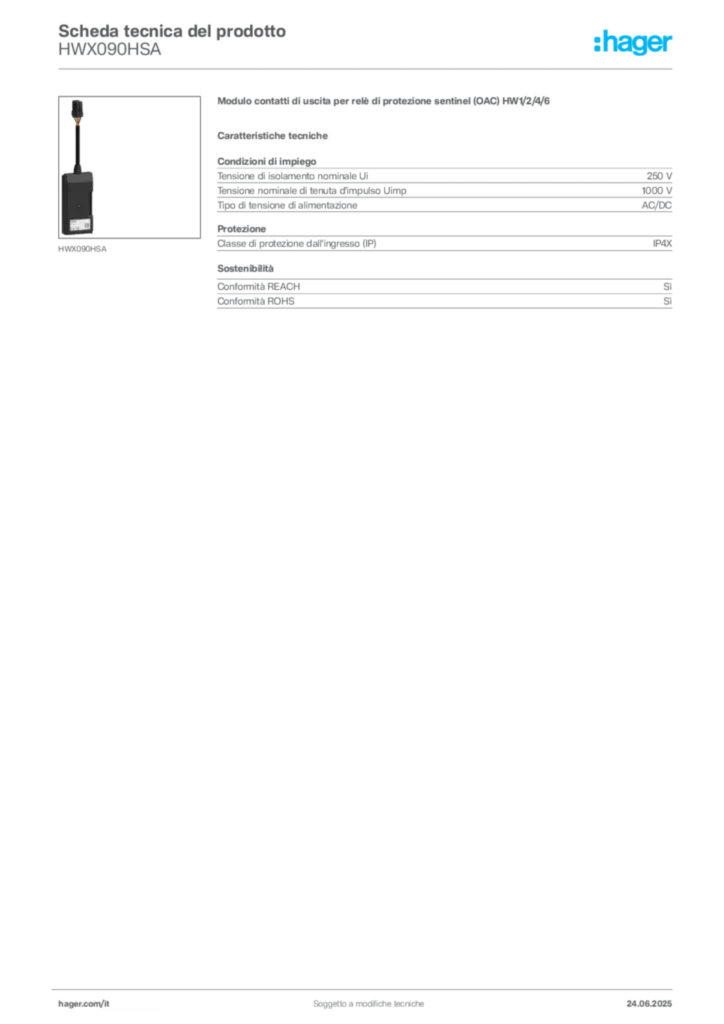 Immagine Hager Scheda tecnica del prodotto HWX090HSA | Hager Italia