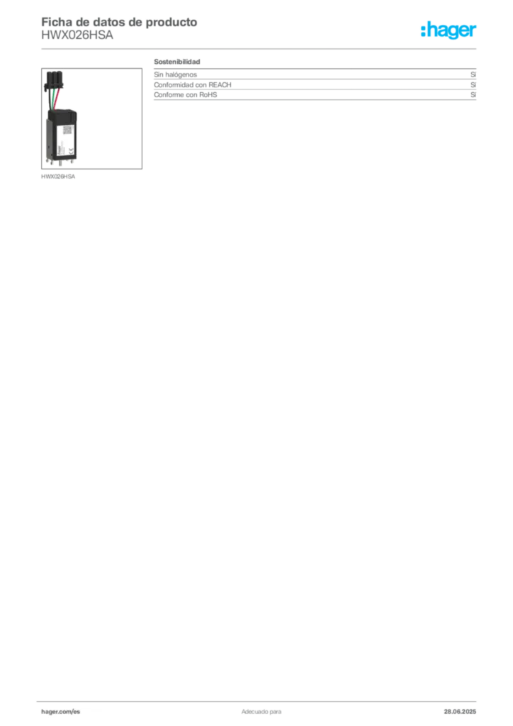 Imagen Hager Ficha de datos de producto HWX026HSA | Hager España