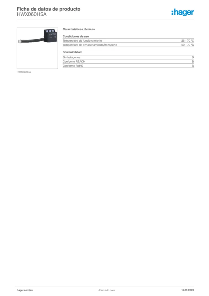 Imagen Hager Ficha de datos de producto HWX060HSA | Hager España