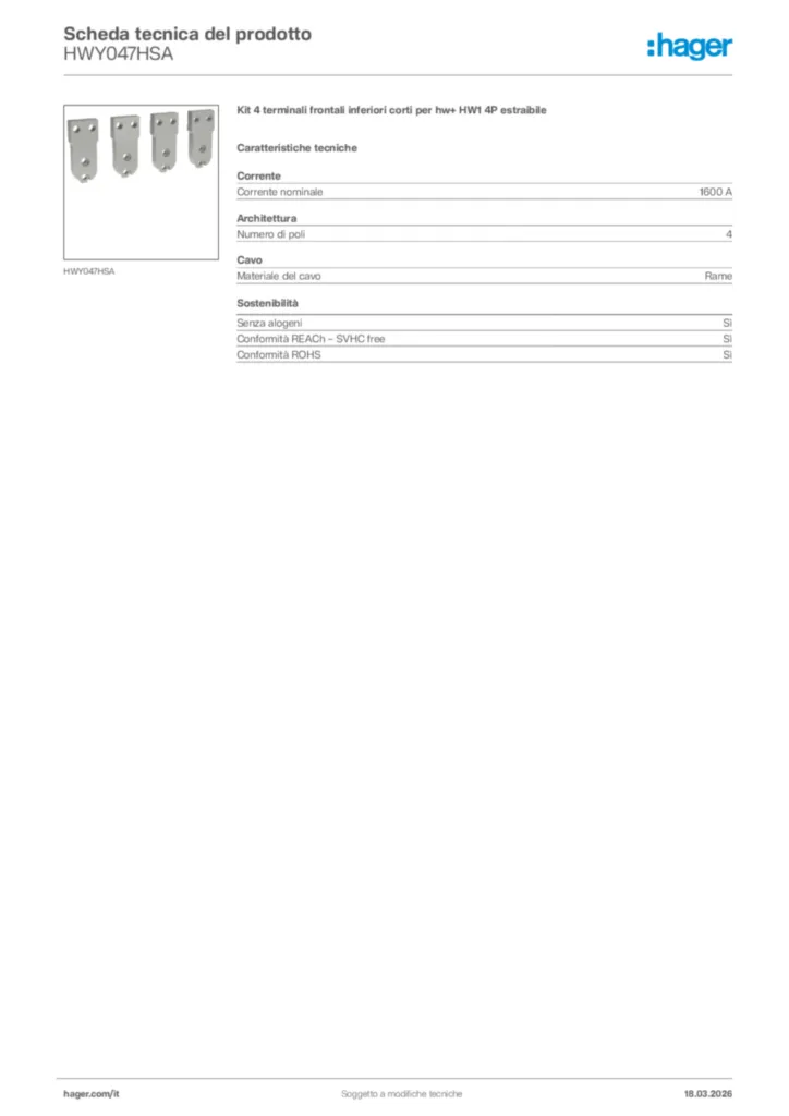 Immagine Hager Scheda tecnica del prodotto HWY047HSA | Hager Italia