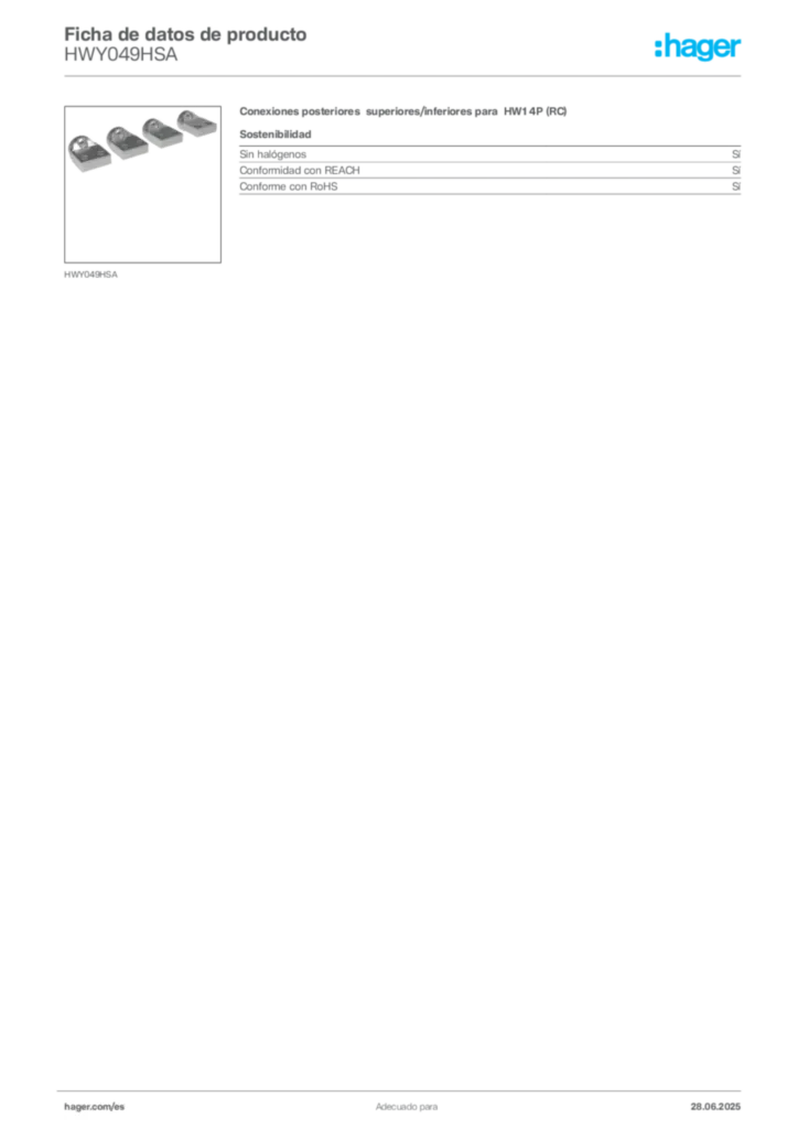 Imagen Hager Ficha de datos de producto HWY049HSA | Hager España