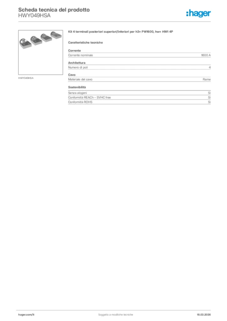 Immagine Hager Scheda tecnica del prodotto HWY049HSA | Hager Italia