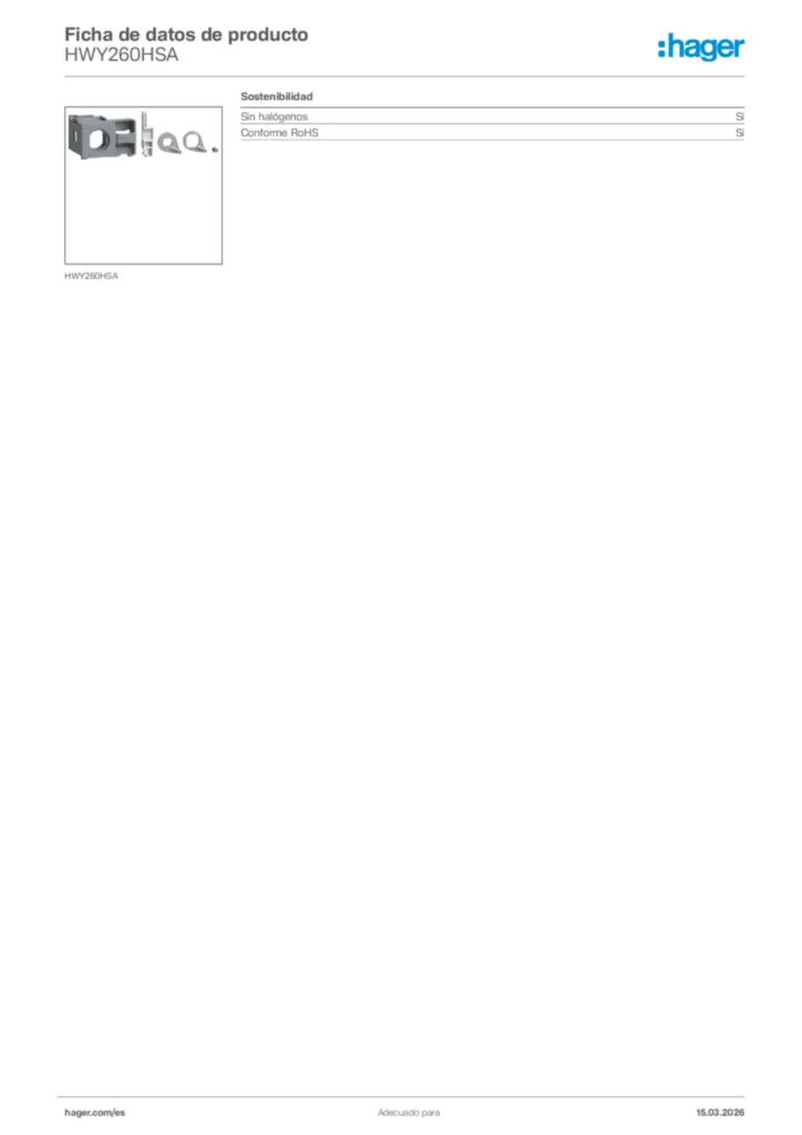 Imagen Hager Ficha de datos de producto HWY260HSA | Hager España
