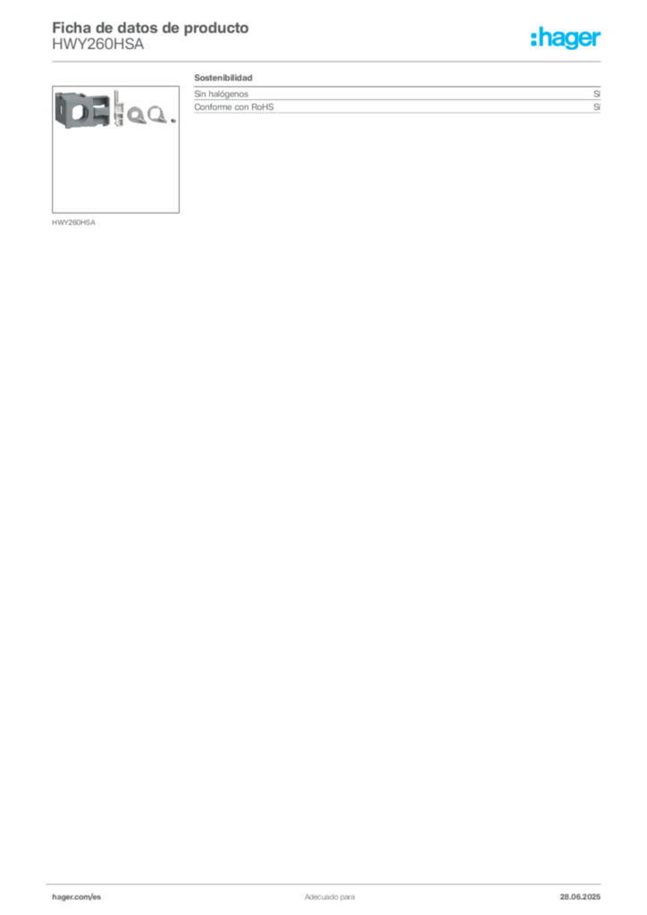 Imagen Hager Ficha de datos de producto HWY260HSA | Hager España