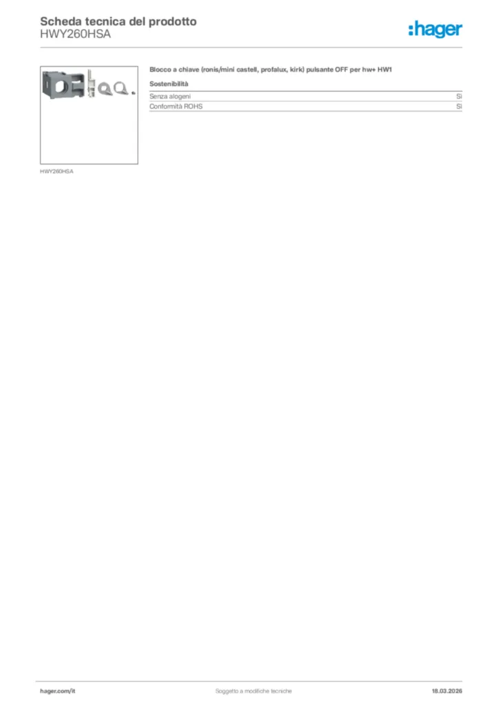 Immagine Hager Scheda tecnica del prodotto HWY260HSA | Hager Italia