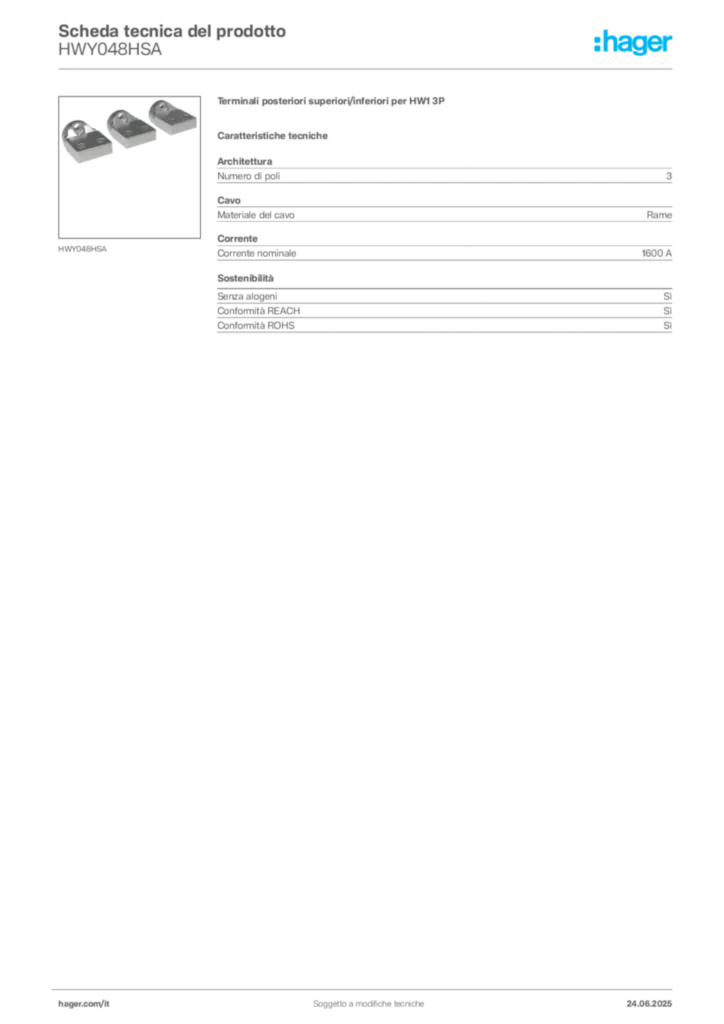 Immagine Hager Scheda tecnica del prodotto HWY048HSA | Hager Italia