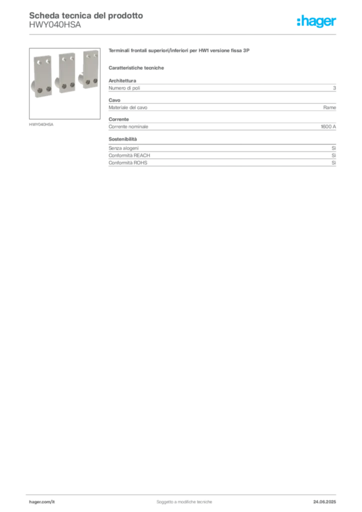 Immagine Hager Scheda tecnica del prodotto HWY040HSA | Hager Italia