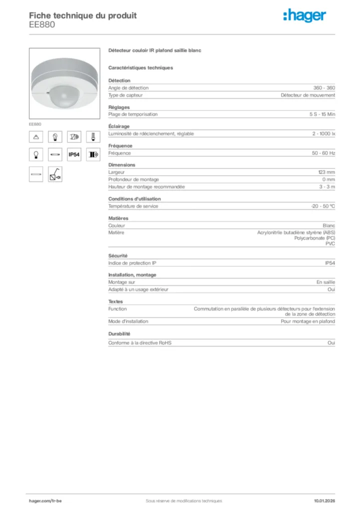 Image Hager Fiche technique du produit EE880 | Hager Belgique