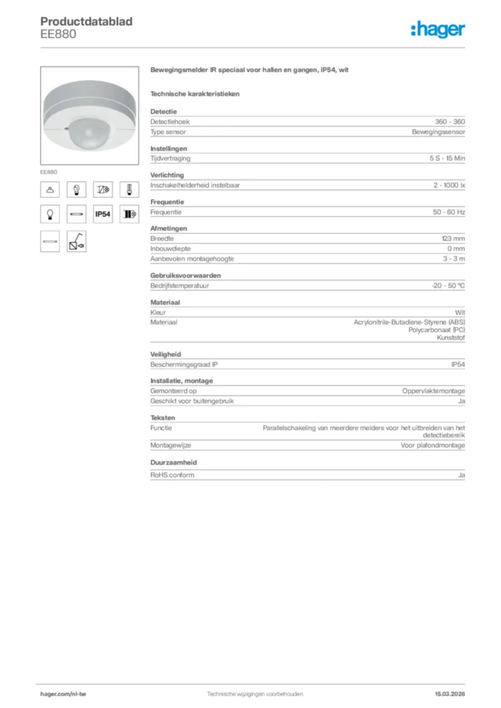 Afbeelding Hager Productdatablad EE880 | Hager Belgium